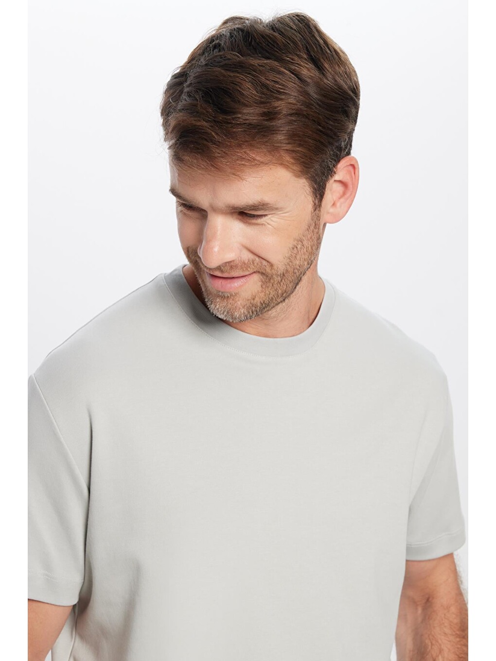 Unisex Relax Fit Rahat Kesim %100 Pamuk Yumuşak Dokulu Basic Bisiklet Yaka Gri Tişört-4