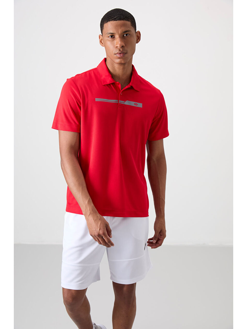 Kırmızı Polyester Nefes Alan Dokulu İnce Esnek Standart Fit Polo Yaka Erkek Performans Tişört - 88-3