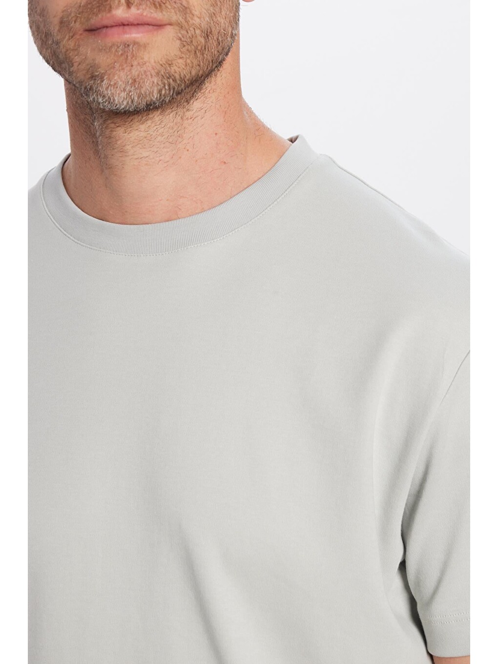 Unisex Relax Fit Rahat Kesim %100 Pamuk Yumuşak Dokulu Basic Bisiklet Yaka Gri Tişört-5