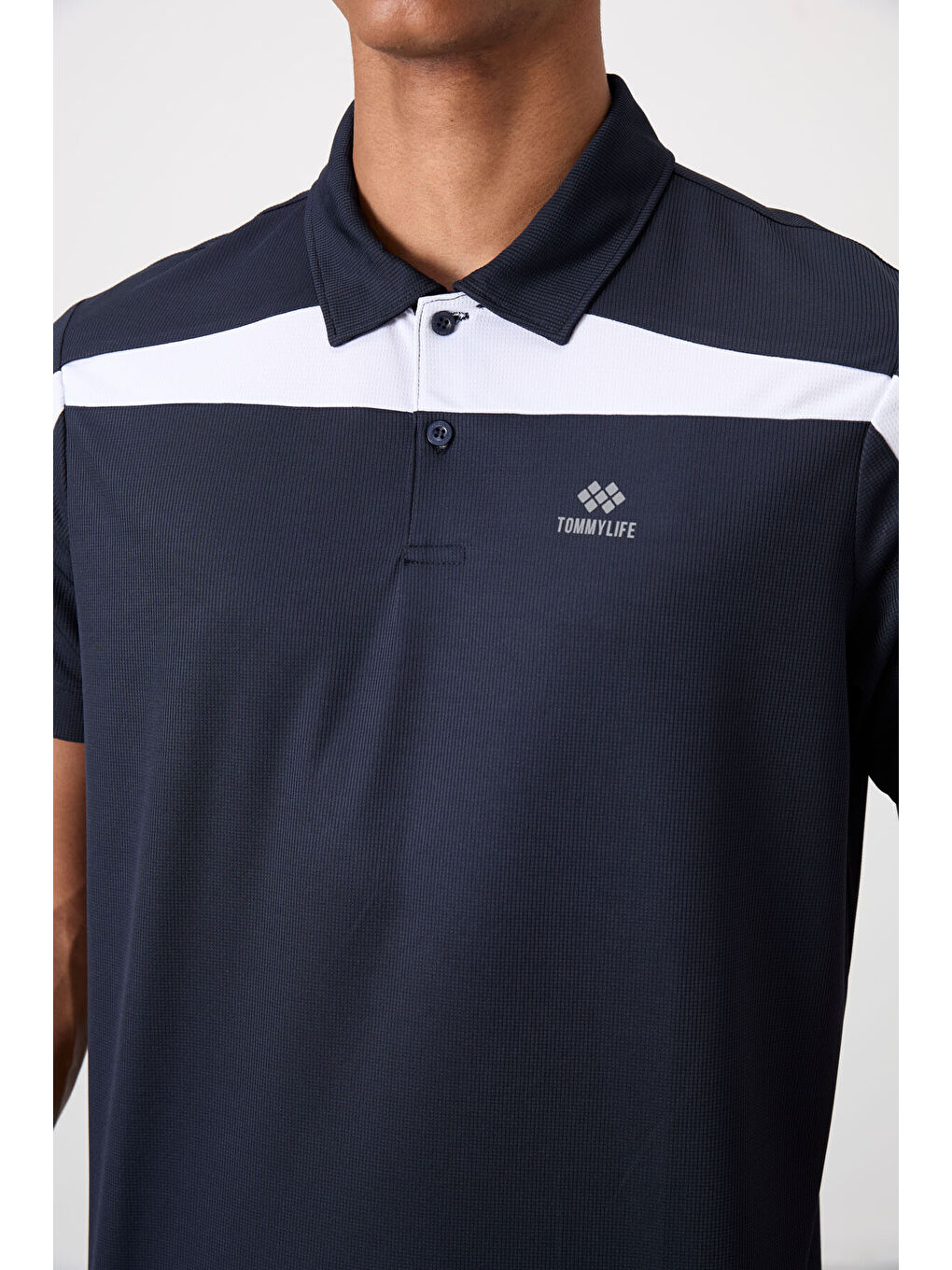 Lacivert Polyester Nefes Alan Dokulu İnce Esnek Standart Fit Polo Yaka Erkek Performans Tişört - 8-2