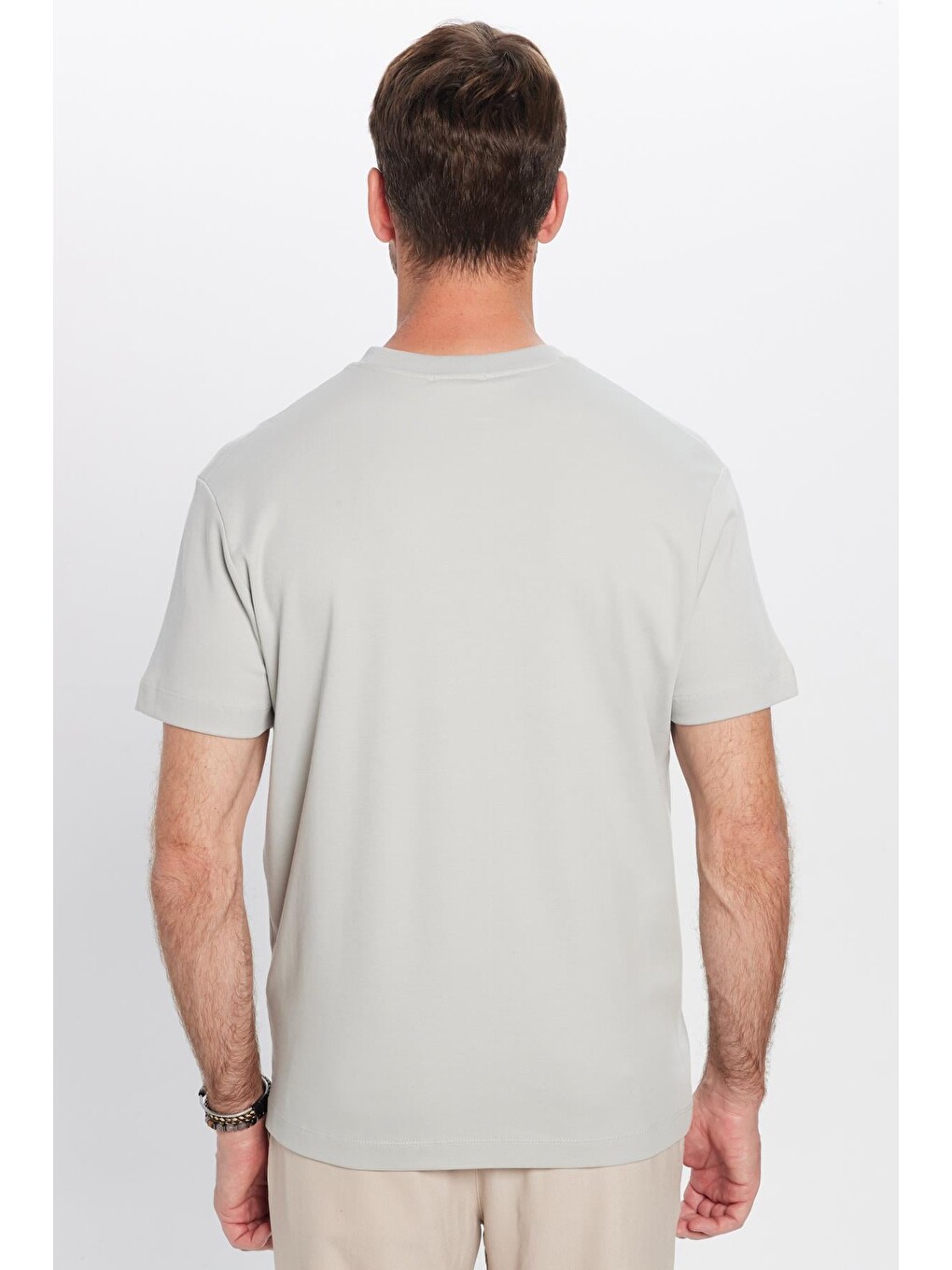 Unisex Relax Fit Rahat Kesim %100 Pamuk Yumuşak Dokulu Basic Bisiklet Yaka Gri Tişört-6