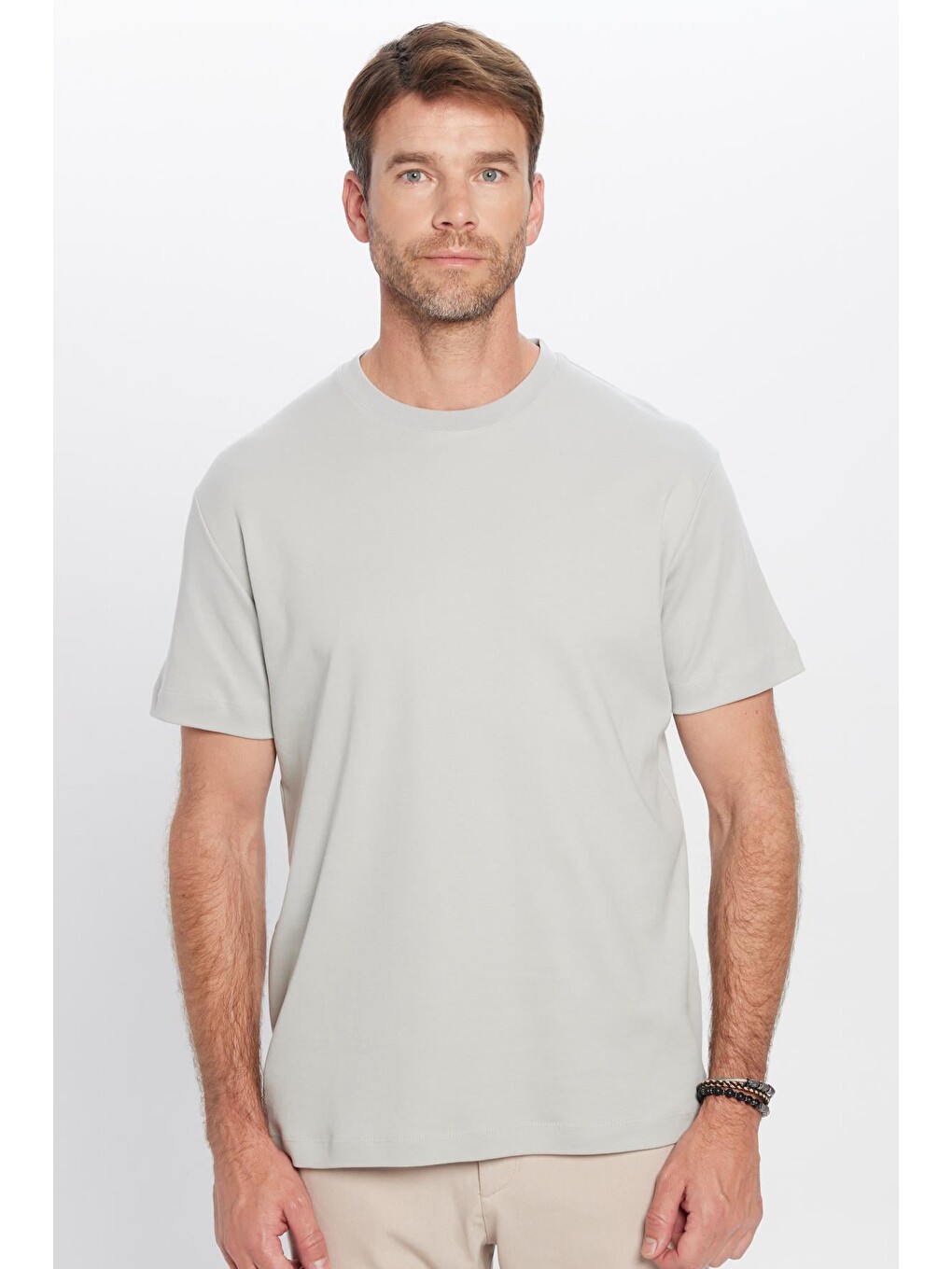 Unisex Relax Fit Rahat Kesim %100 Pamuk Yumuşak Dokulu Basic Bisiklet Yaka Gri Tişört-7