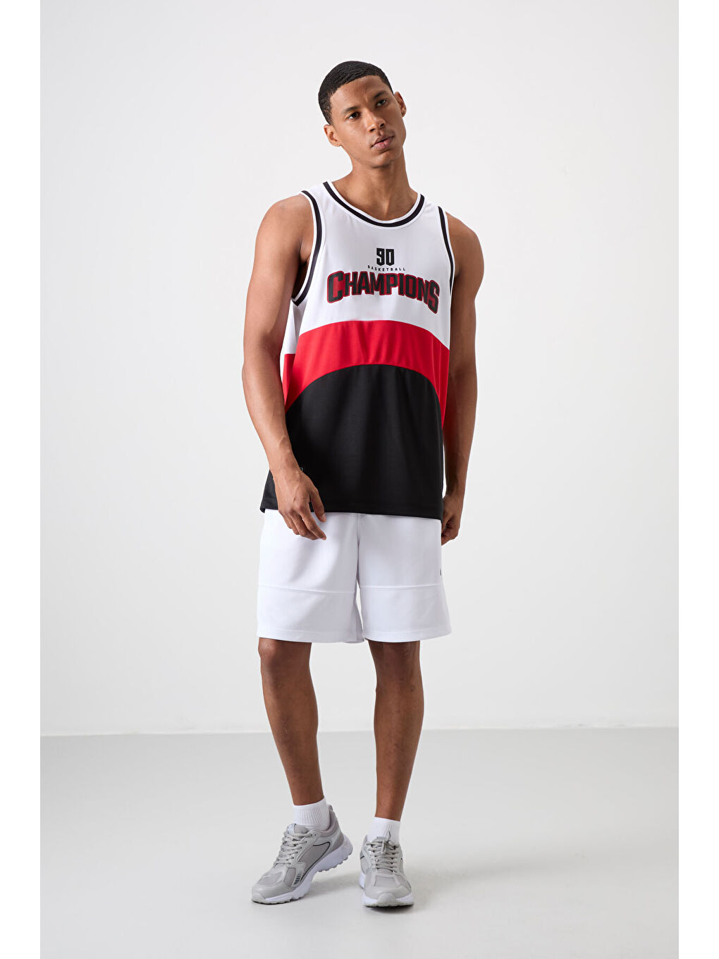 Siyah Polyester Nefes Alan Dokulu İnce Esnek Standart Fit Erkek Basketbol Kolsuz Tişört - 88395-1