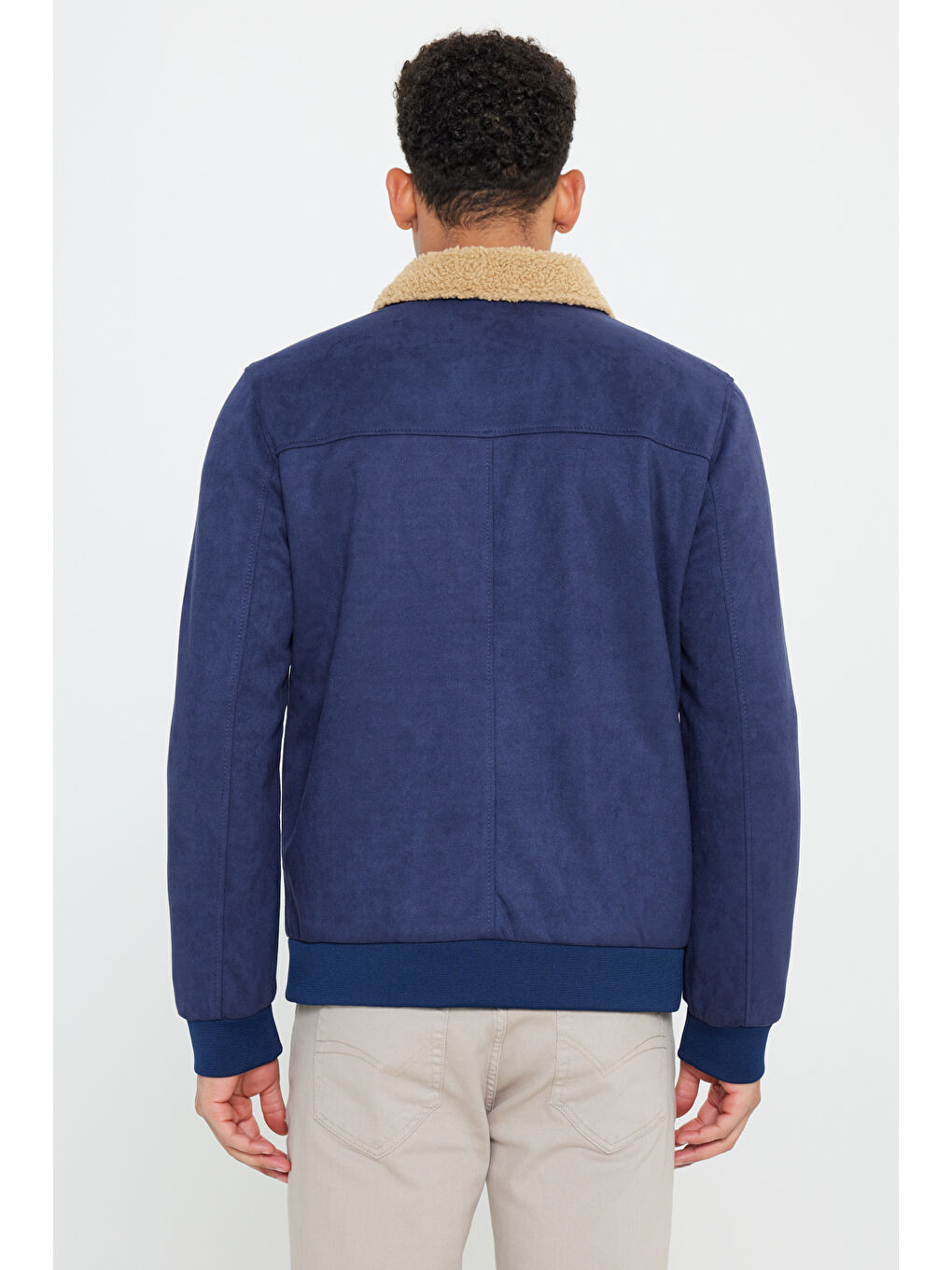 Erkek Lacivert Standart Fit Normal Kesim Gömlek Yaka Süet Görünümlü Mont-5