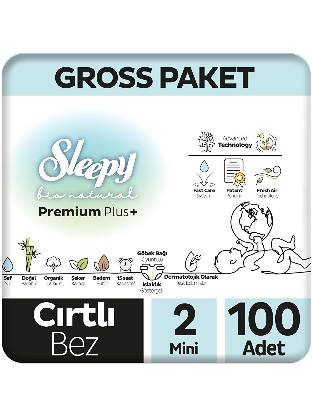 Bio Natural Premium Plus Gross Paket Bebek Bezi 2 Numara Mini 100 Adet