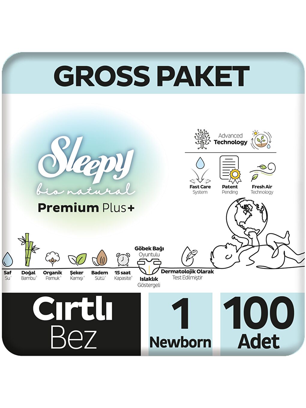 Bio Natural Premium Plus Gross Paket Bebek Bezi 1 Numara Newborn 100 Adet