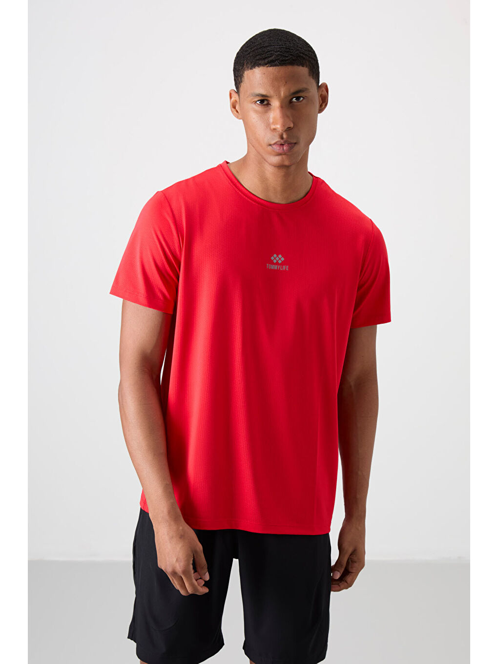 Kırmızı Polyester Nefes Alan Dokulu İnce Esnek Standart Fit Erkek Performans Tişört - 88387