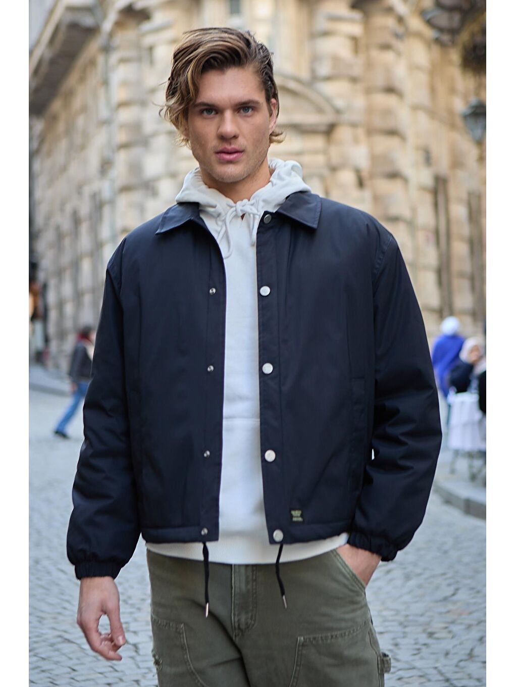 Erkek Oversize Çıt Çıt Kapamalı Lacivert Ceket Mont