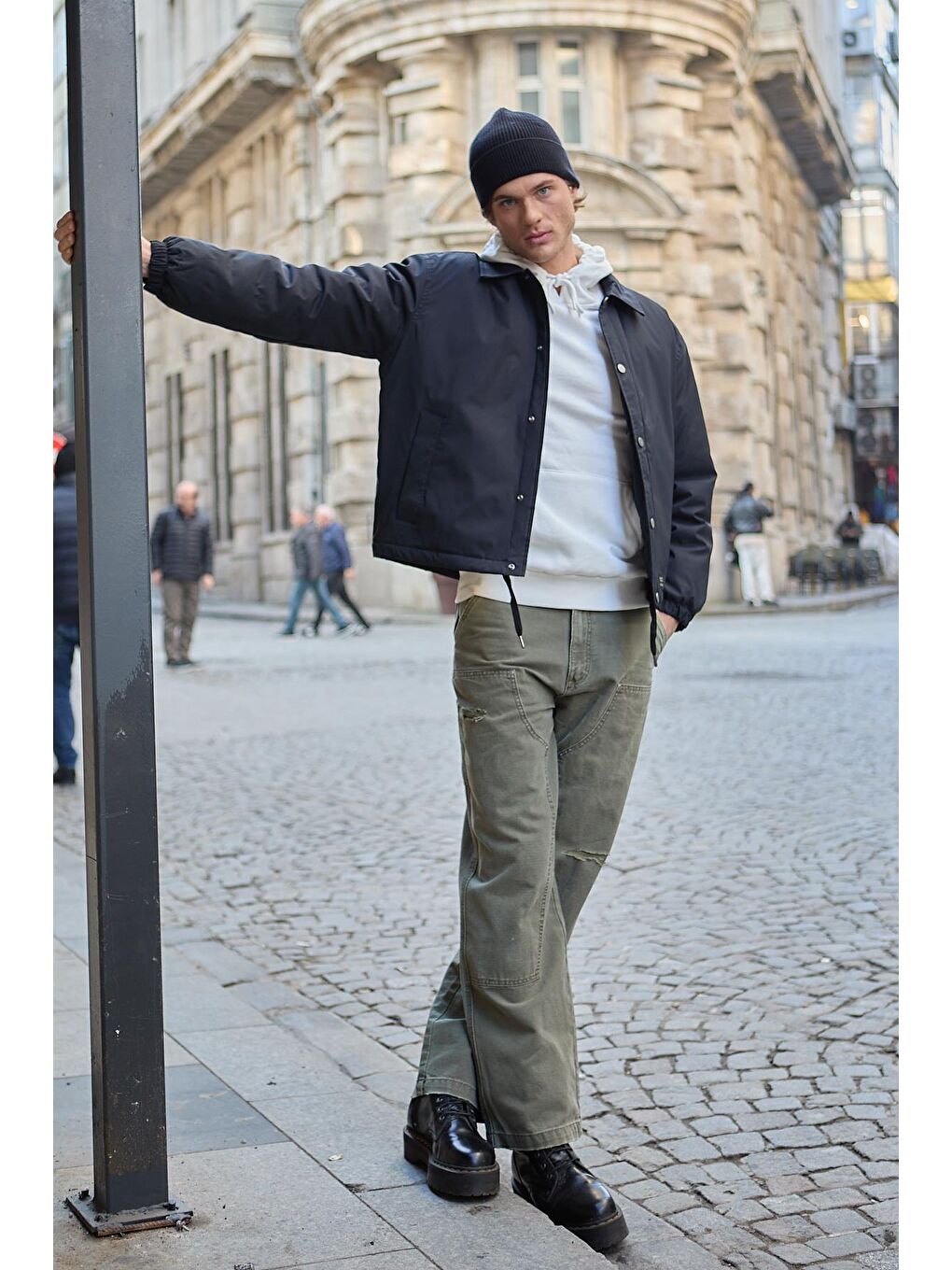 Erkek Oversize Çıt Çıt Kapamalı Lacivert Ceket Mont-1