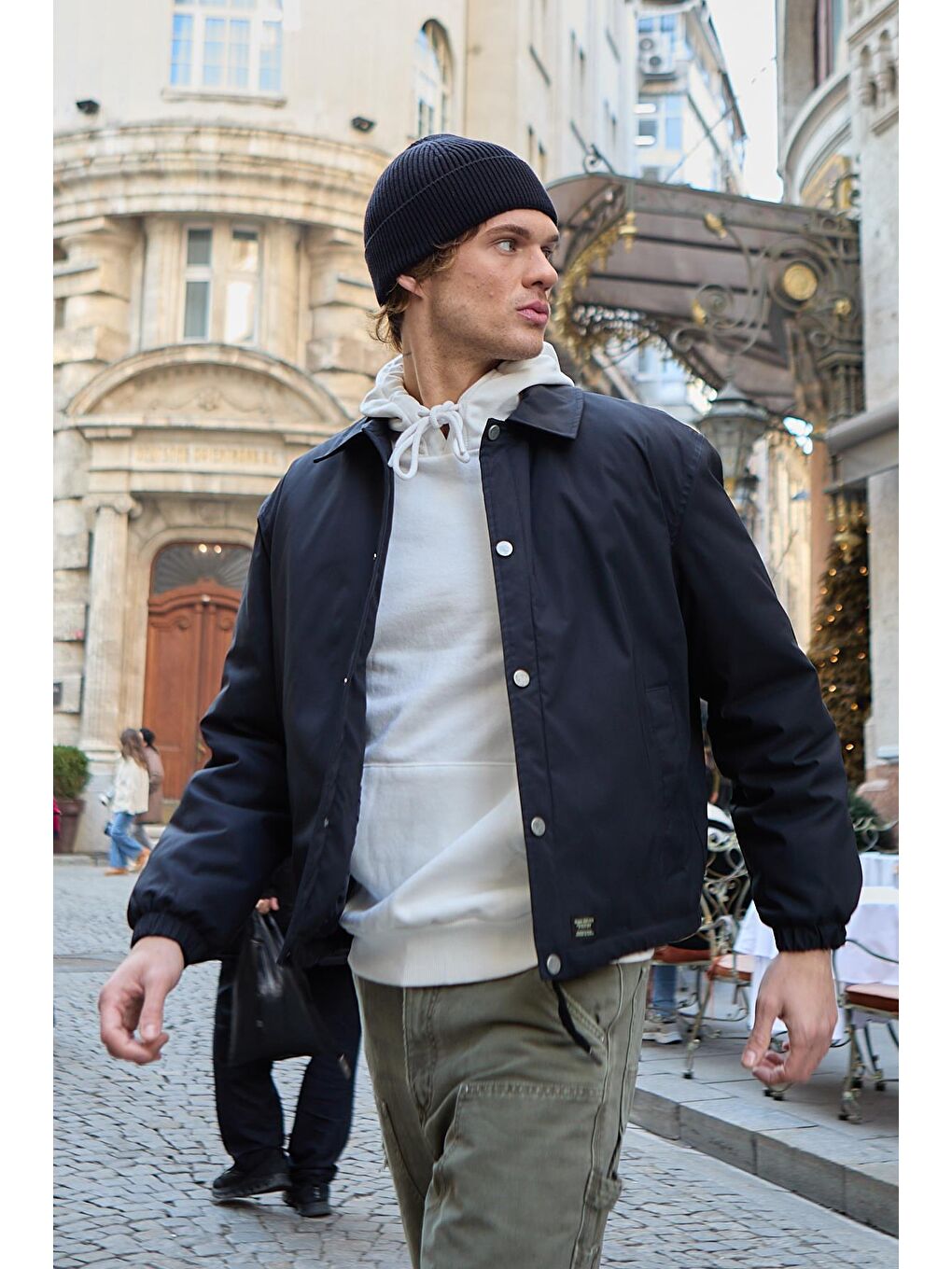 Erkek Oversize Çıt Çıt Kapamalı Lacivert Ceket Mont-3