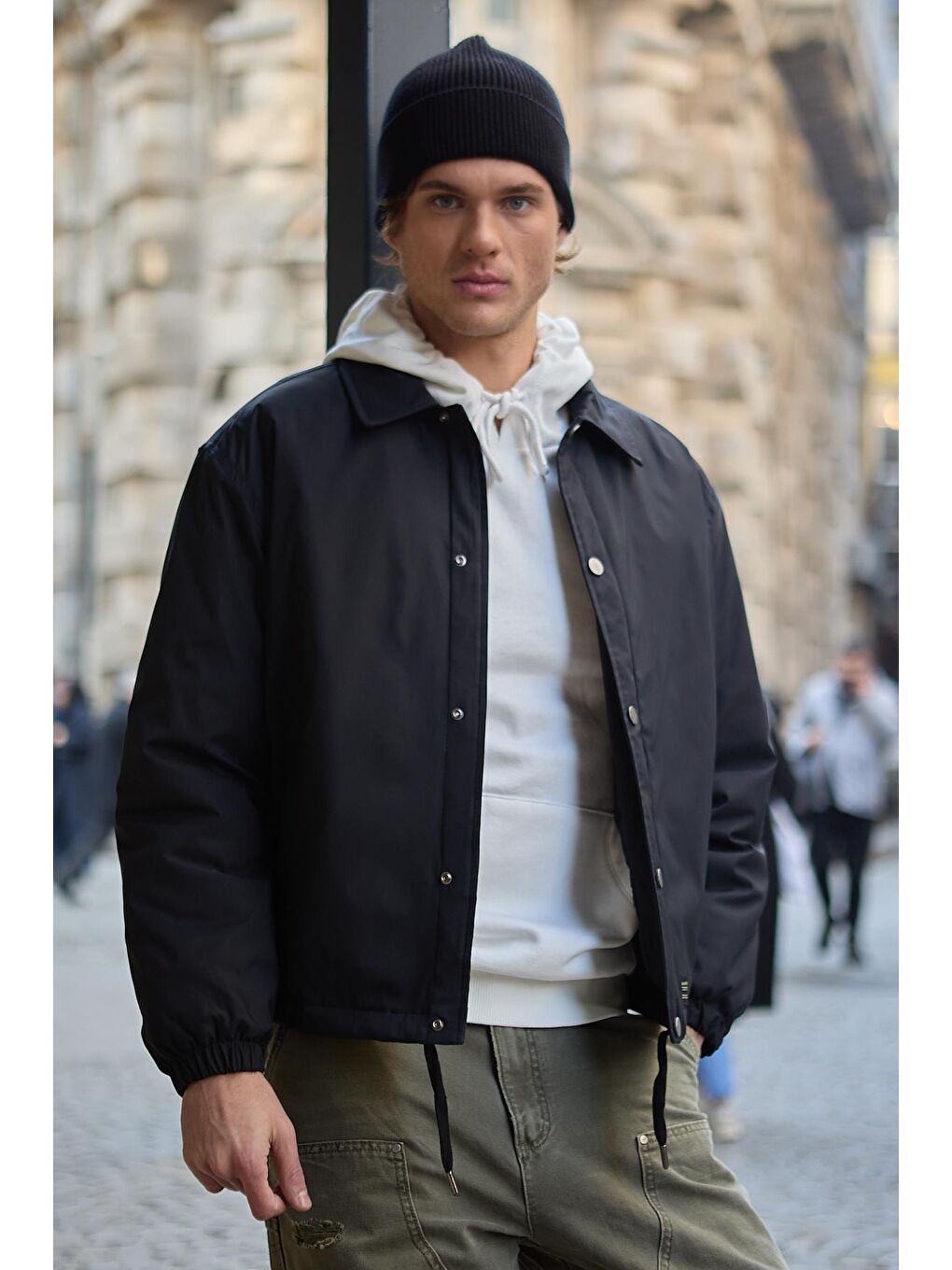 Erkek Oversize Çıt Çıt Kapamalı Lacivert Ceket Mont-6