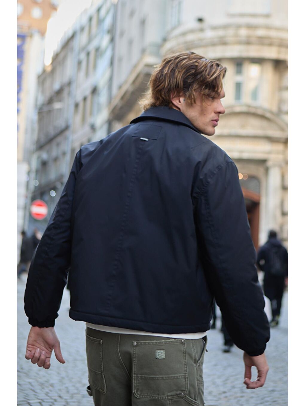 Erkek Oversize Çıt Çıt Kapamalı Lacivert Ceket Mont-8