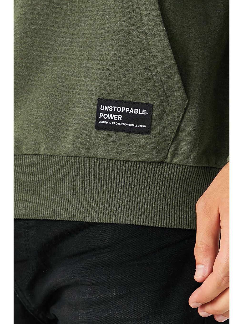 Haki  Kapüşonlu Kanguru Cepli Erkek Büyük Beden Hoodie-3