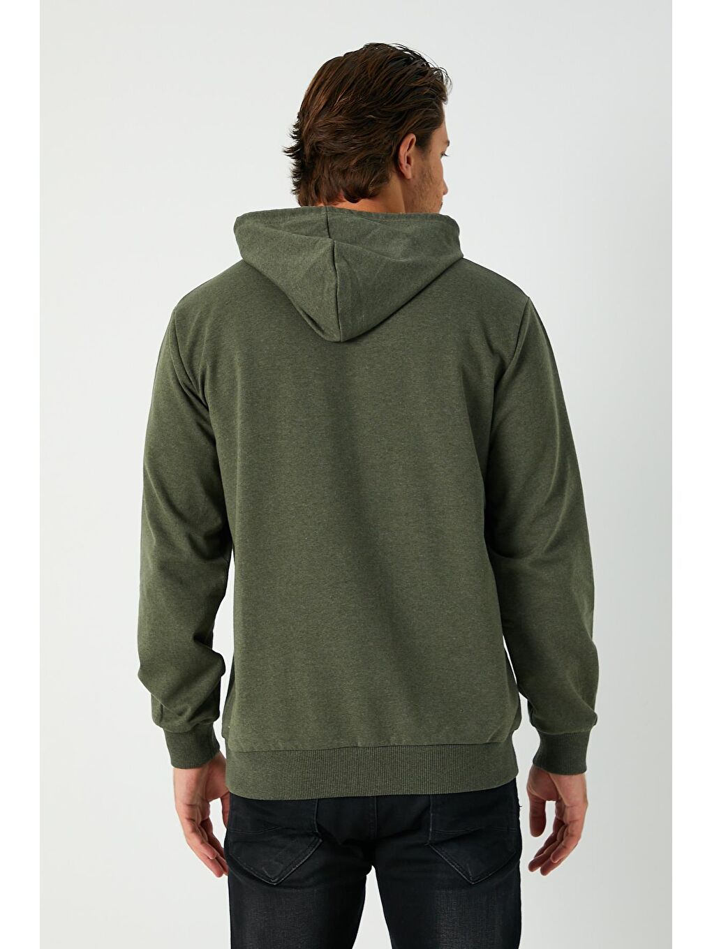 Haki  Kapüşonlu Kanguru Cepli Erkek Büyük Beden Hoodie-4