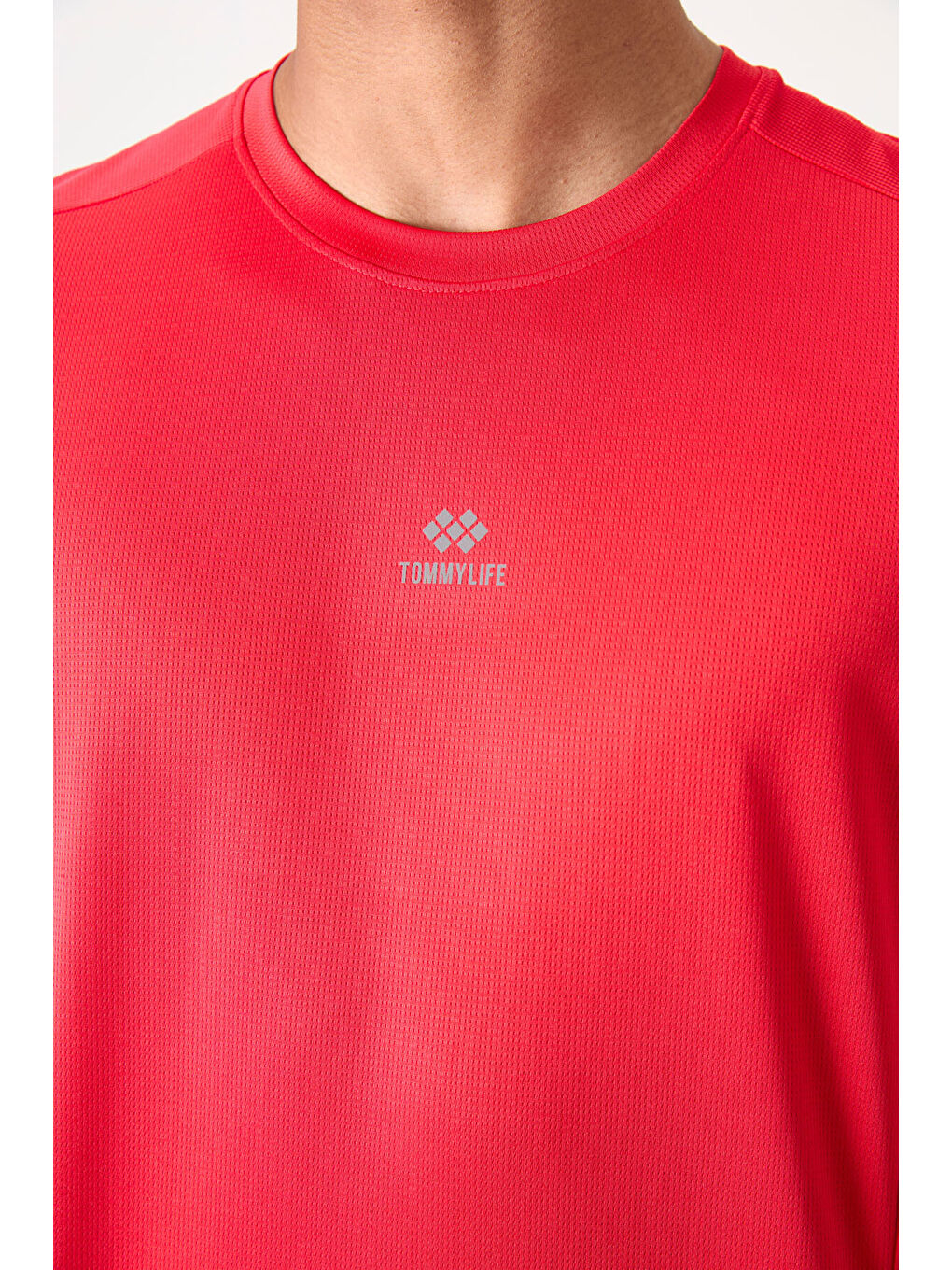 Kırmızı Polyester Nefes Alan Dokulu İnce Esnek Standart Fit Erkek Performans Tişört - 88390-2