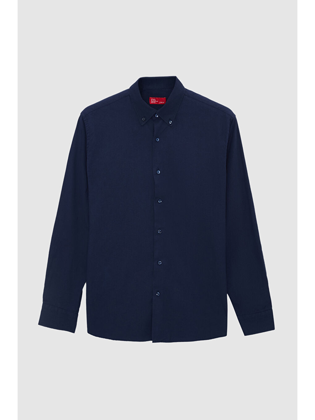 Comfort Lacivert Düğmeli Yaka Rahat Kesim Keten Görünümlü %100 Pamuk Gömlek-4