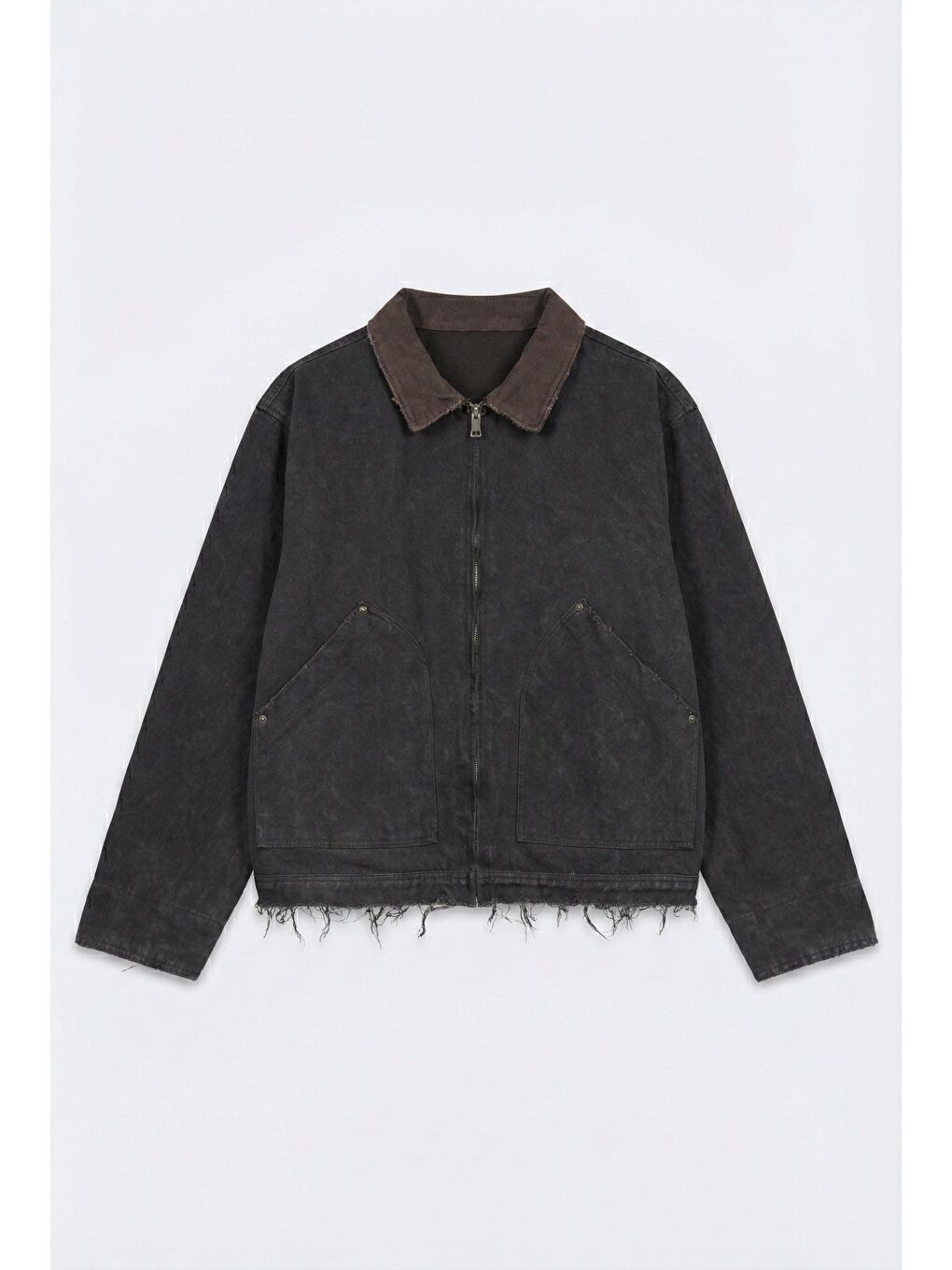 Erkek Kontrast Yaka Yıkamalı Relax Fit Ceket Siyah