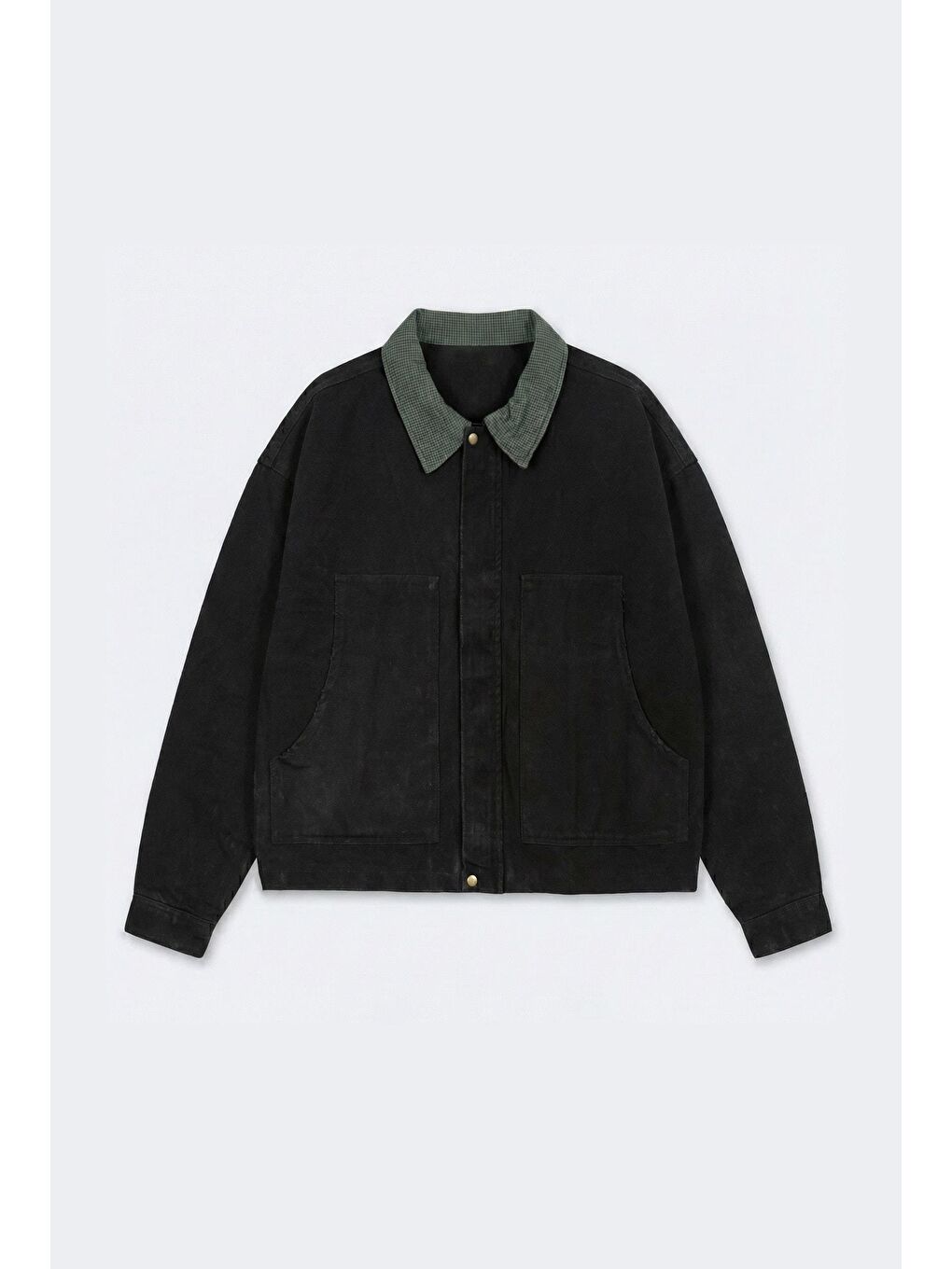 Erkek Ekose Detaylı Yıkamalı Relax Fit Ceket Siyah