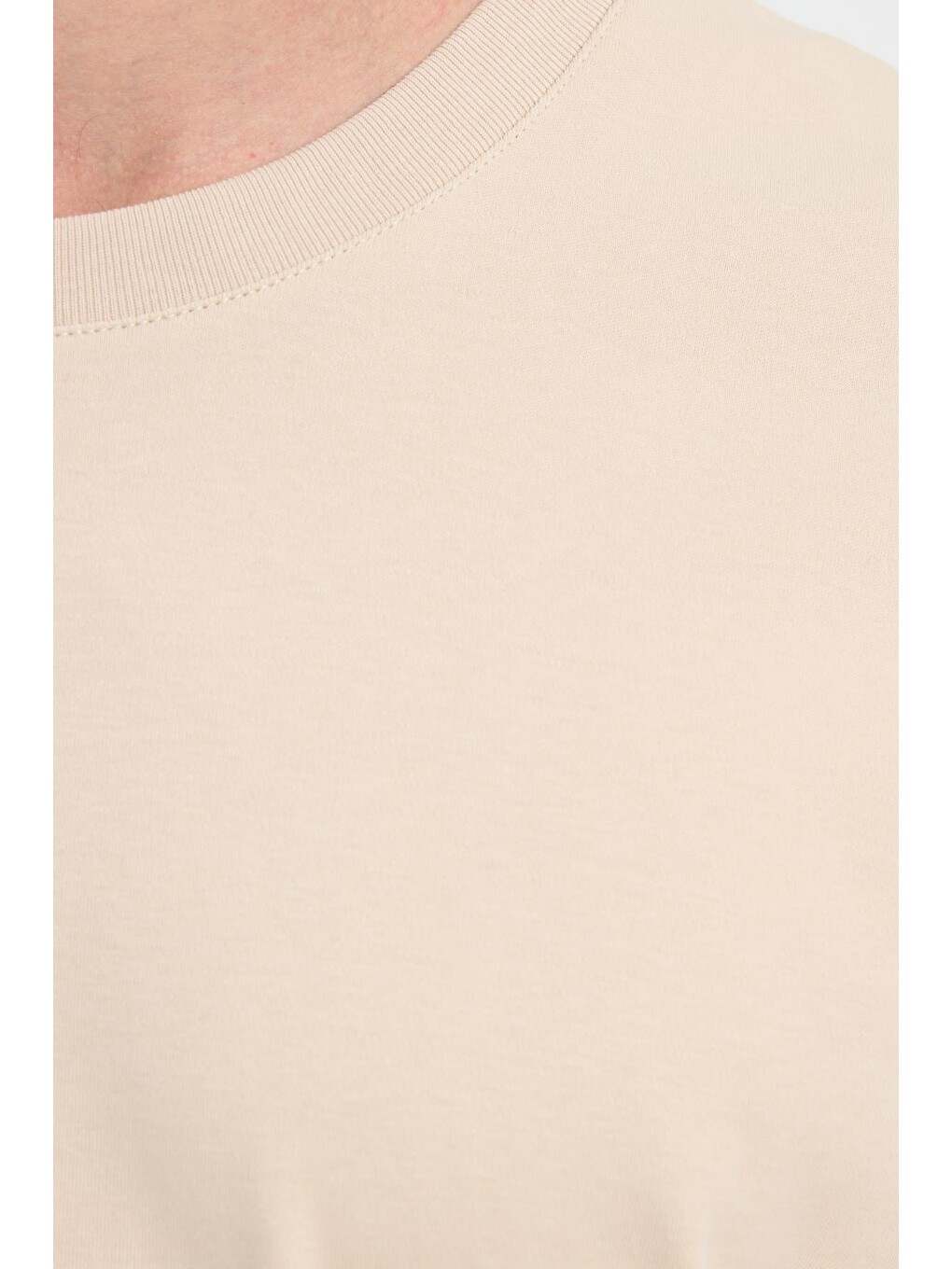 Bej Unisex Relax Fit Rahat Kesim %100 Pamuk Yumuşak Dokulu Basic Bisiklet Yaka Taş Tişört-5