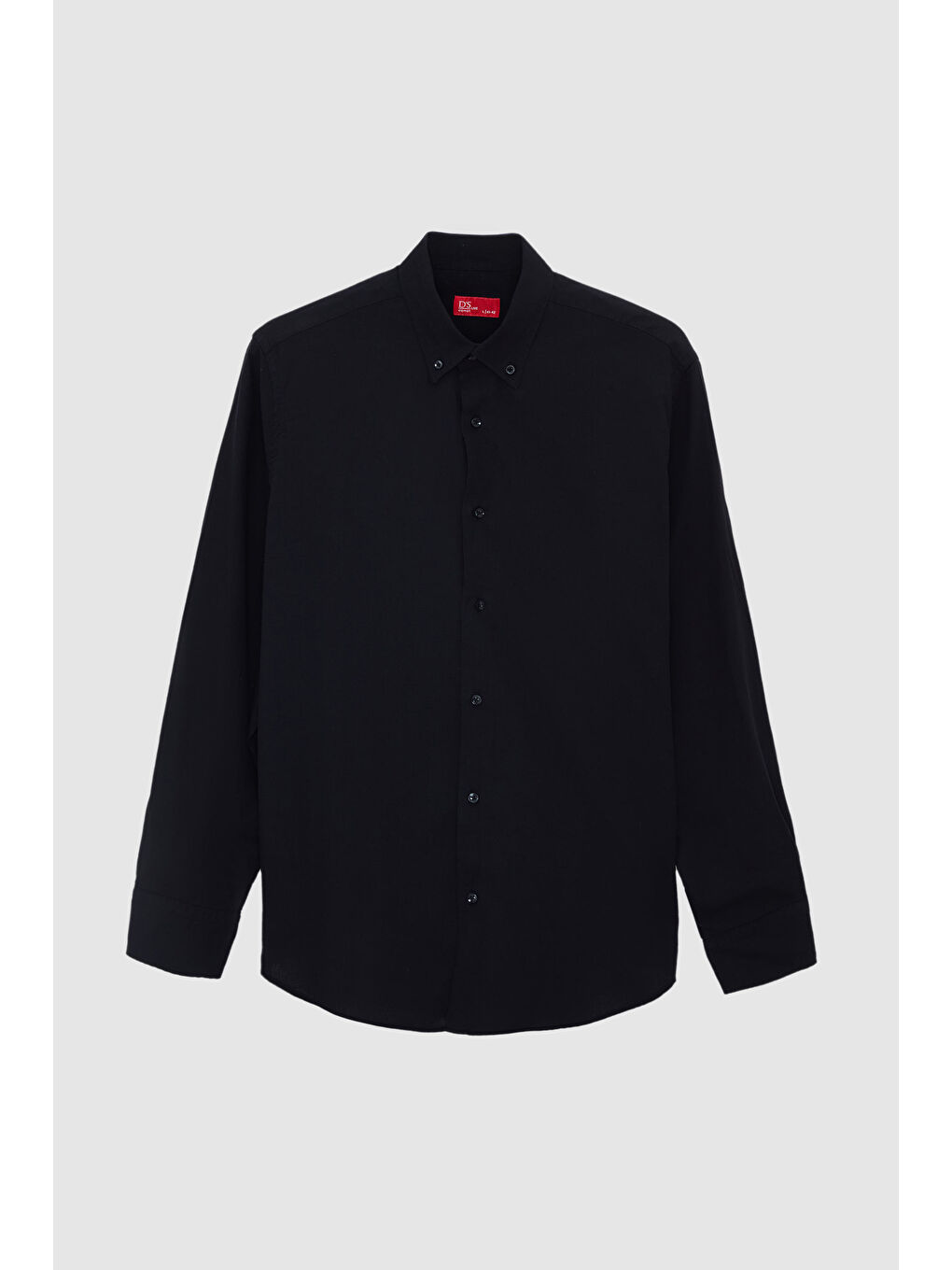 Comfort Siyah Düğmeli Yaka Rahat Kesim Keten Görünümlü %100 Pamuk Gömlek-4