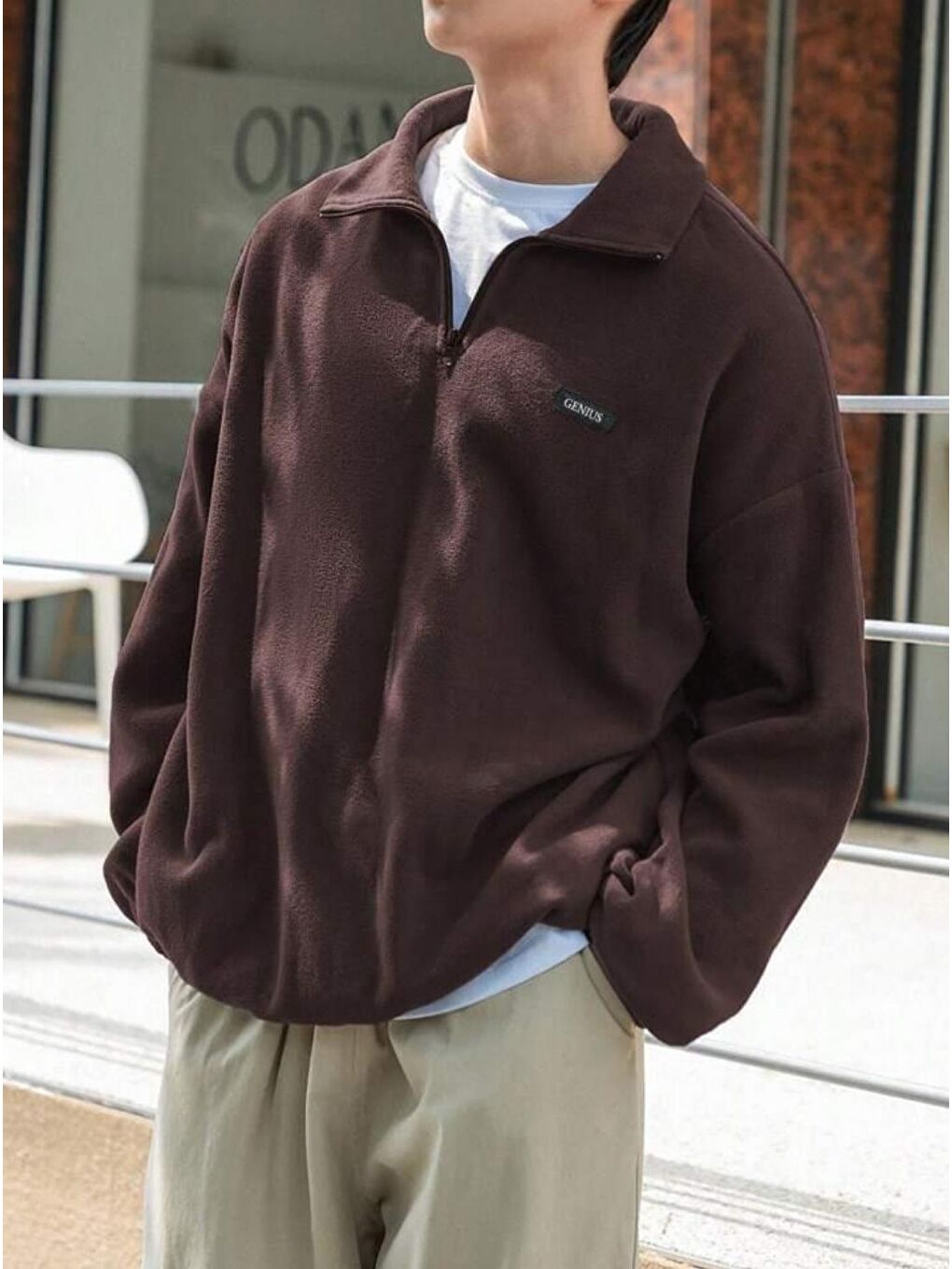 Kahverengi Erkek Polar Oversize Sweatshirt