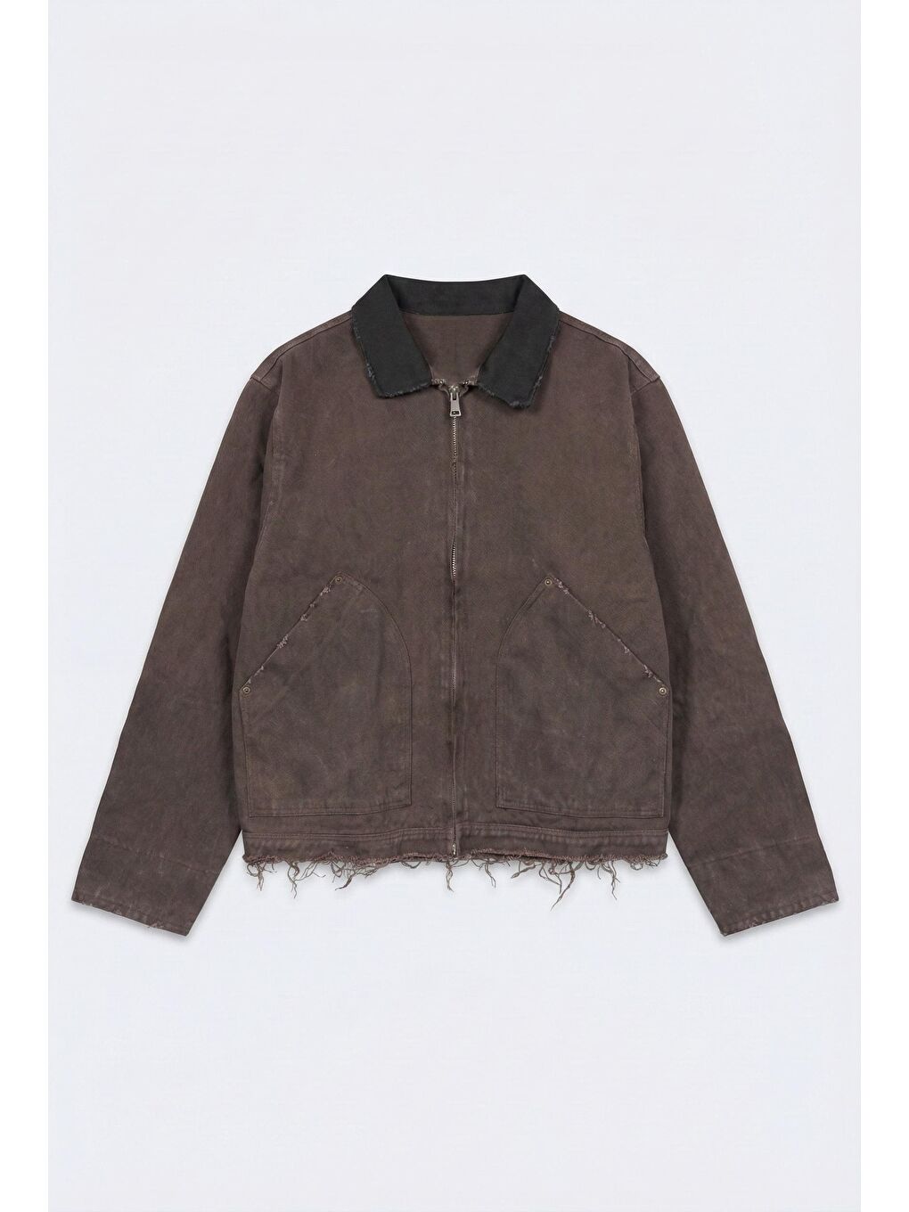 Erkek Kontrast Yaka Yıkamalı Relax Fit Ceket Kahverengi