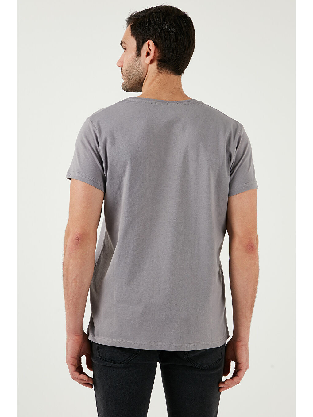 Gri Bisiklet Yaka %100 Pamuk Slim Fit Tişört 541QUINT-6