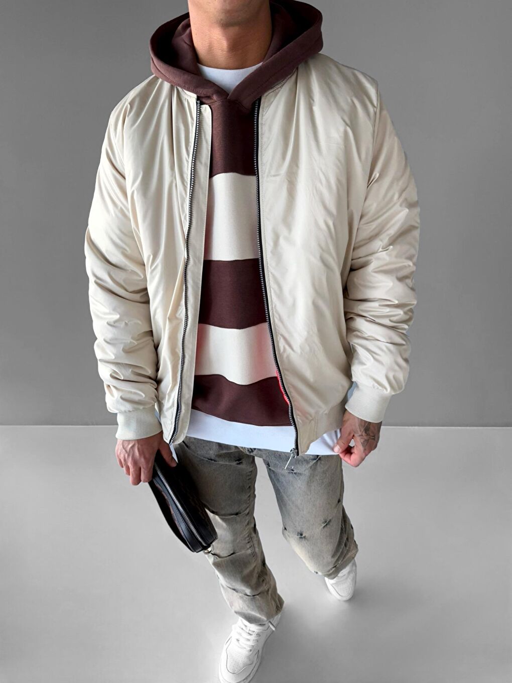 Erkek Basic Bomber Ceket Bej-1