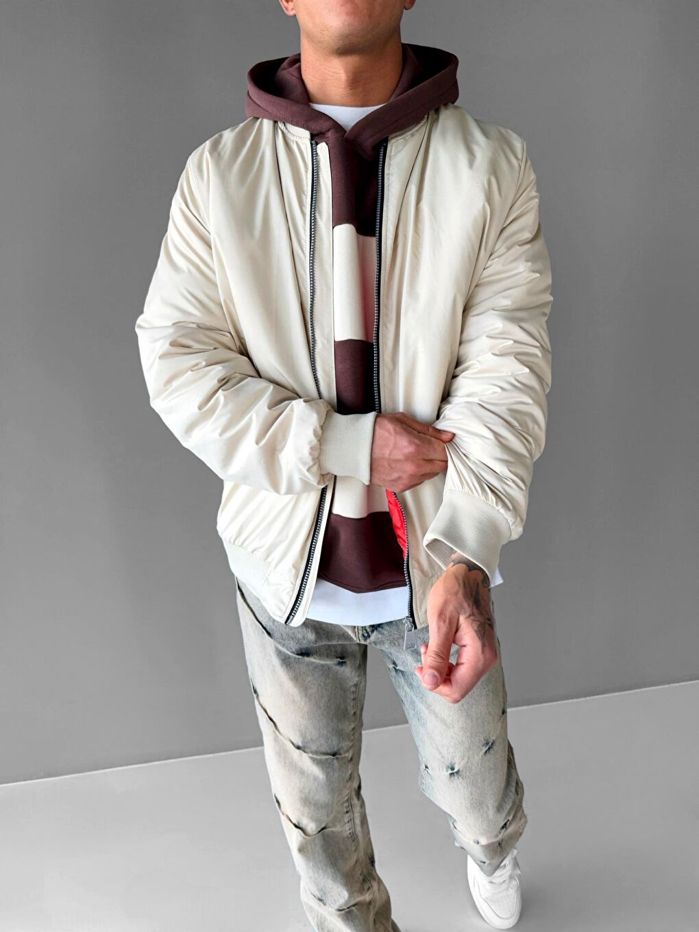 Erkek Basic Bomber Ceket Bej-2