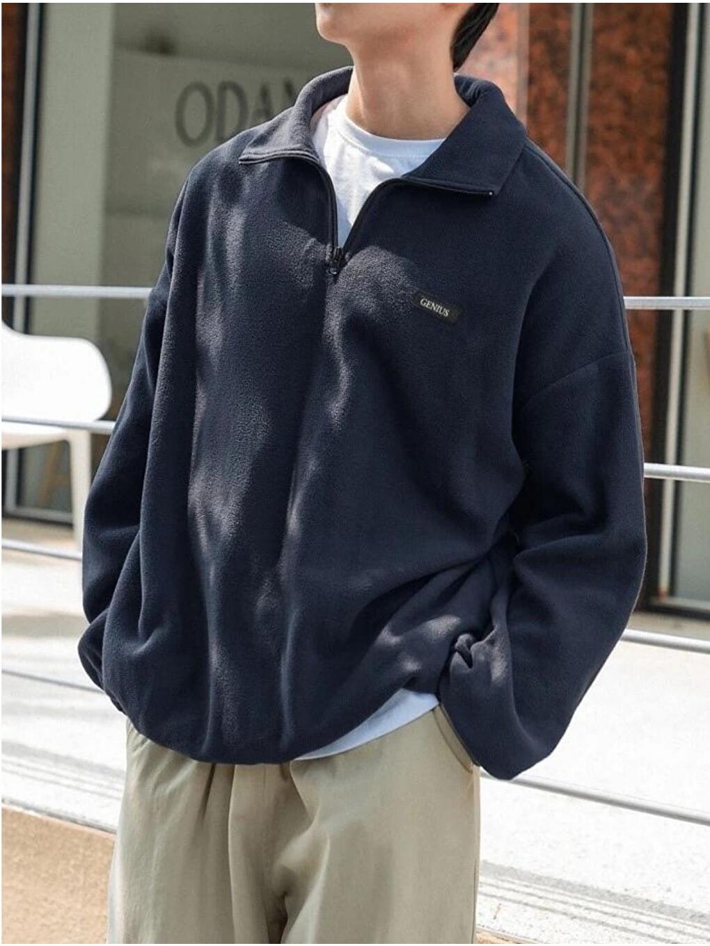 Lacivert Erkek Polar Oversize Sweatshirt