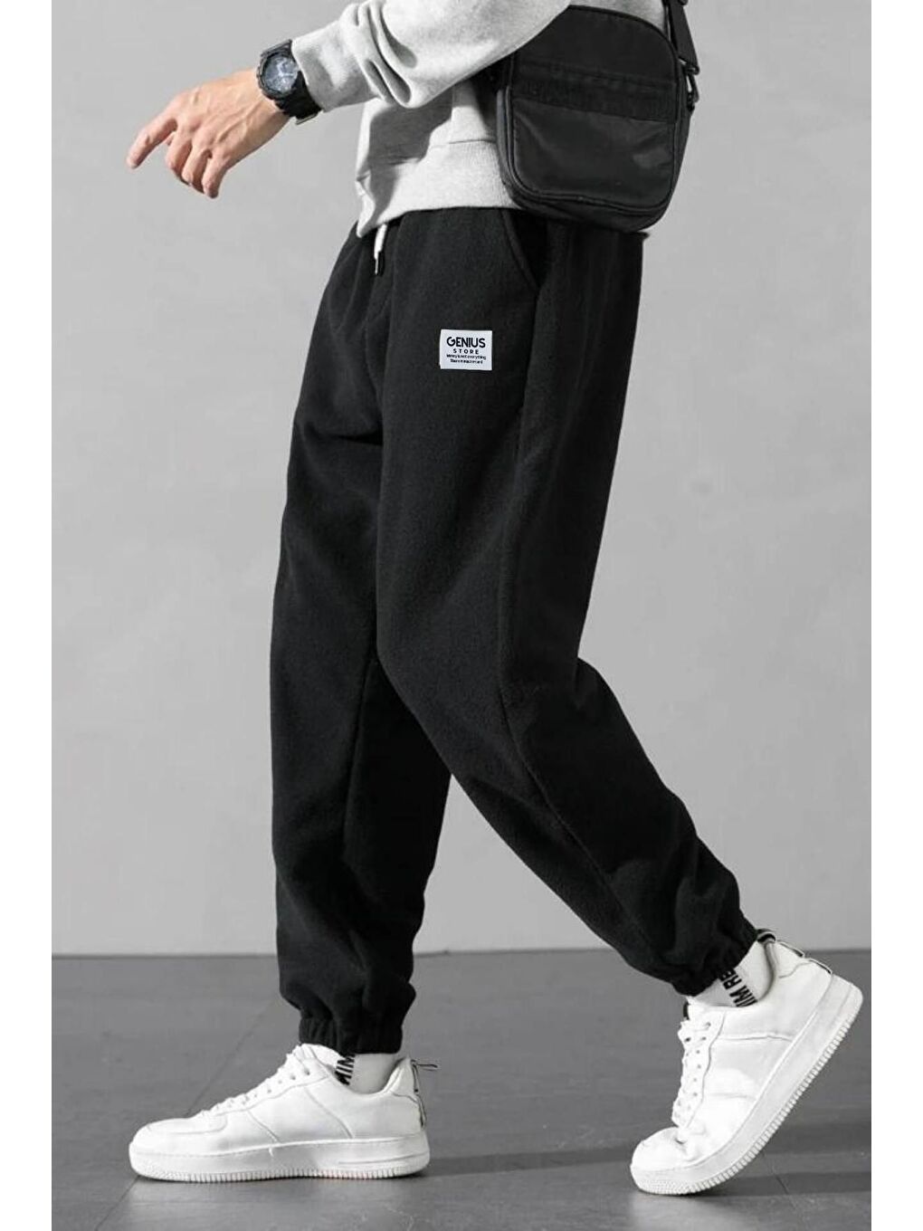 Genius Store Siyah STORE  Polar Kumaş Oversize Erkek Jogger Eşofman Altı