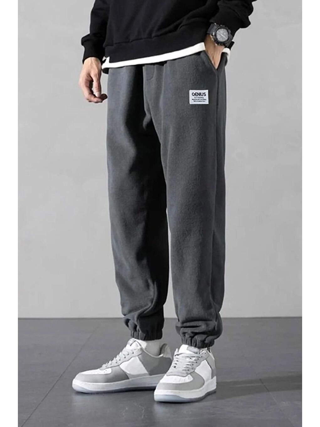 Gri STORE  Polar Kumaş Oversize Erkek Jogger Eşofman Altı