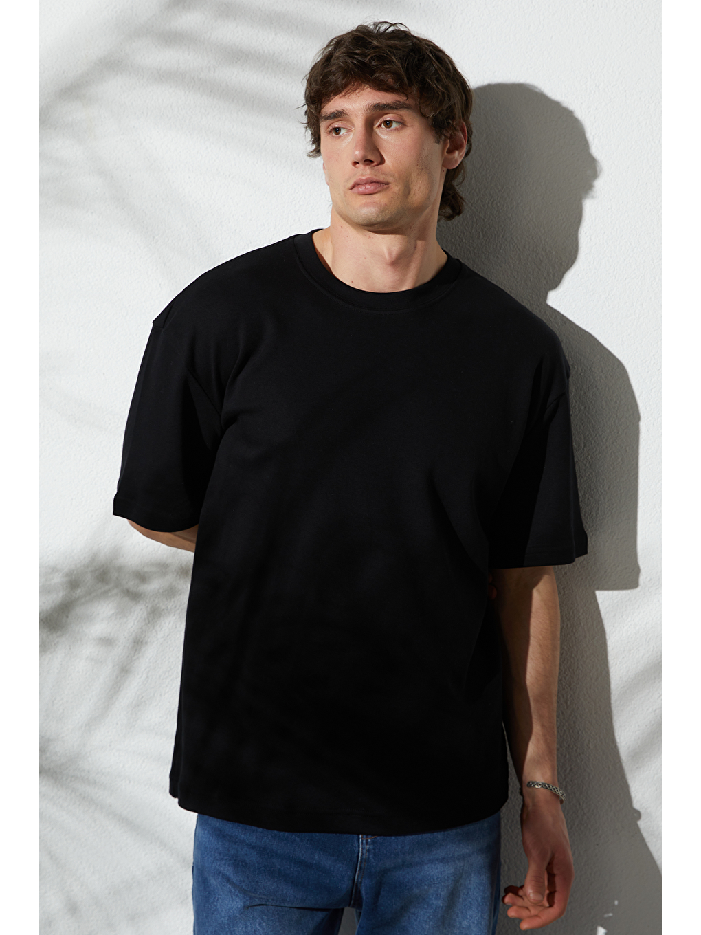 Unisex Oversize Geniş Kesim Pamuklu Yumuşak Dokulu Basic Bisiklet Yaka Siyah Tişört