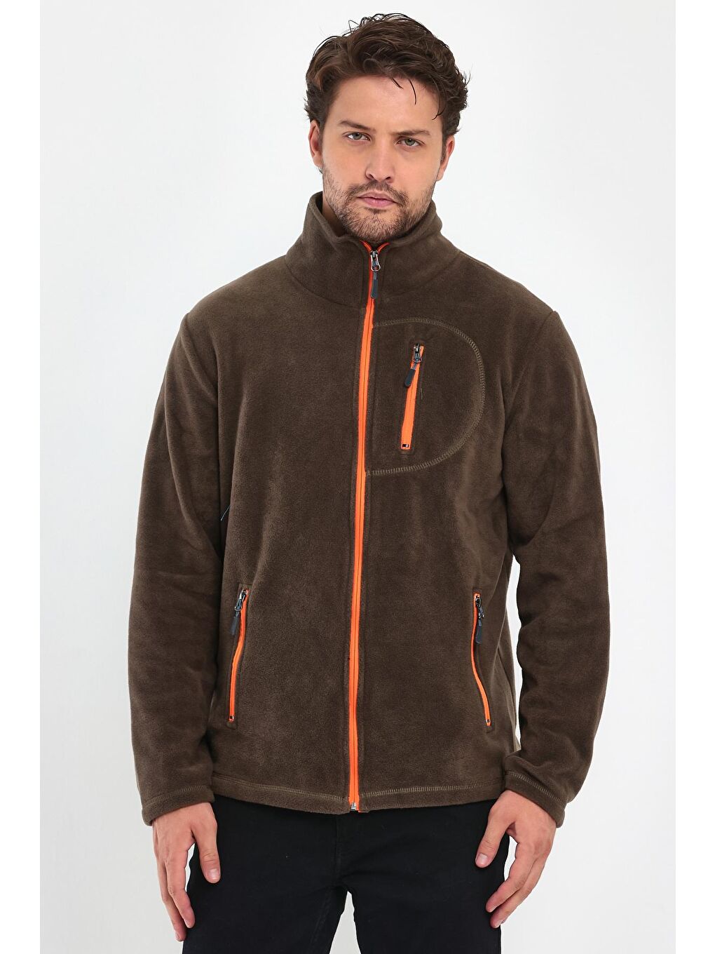Genius Store Haki Erkek Polar Tam Fermuarlı 3 Cepli Outdoor Polar Ceket (NEW HAKİ)