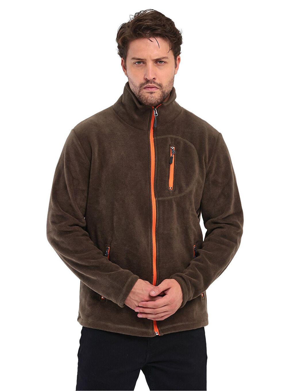 Genius Store Haki Erkek Polar Tam Fermuarlı 3 Cepli Outdoor Polar Ceket (NEW HAKİ) - 3