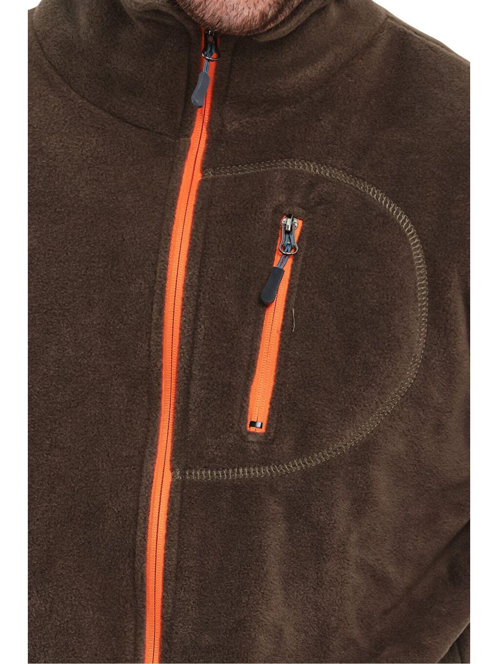 Genius Store Haki Erkek Polar Tam Fermuarlı 3 Cepli Outdoor Polar Ceket (NEW HAKİ) - 4