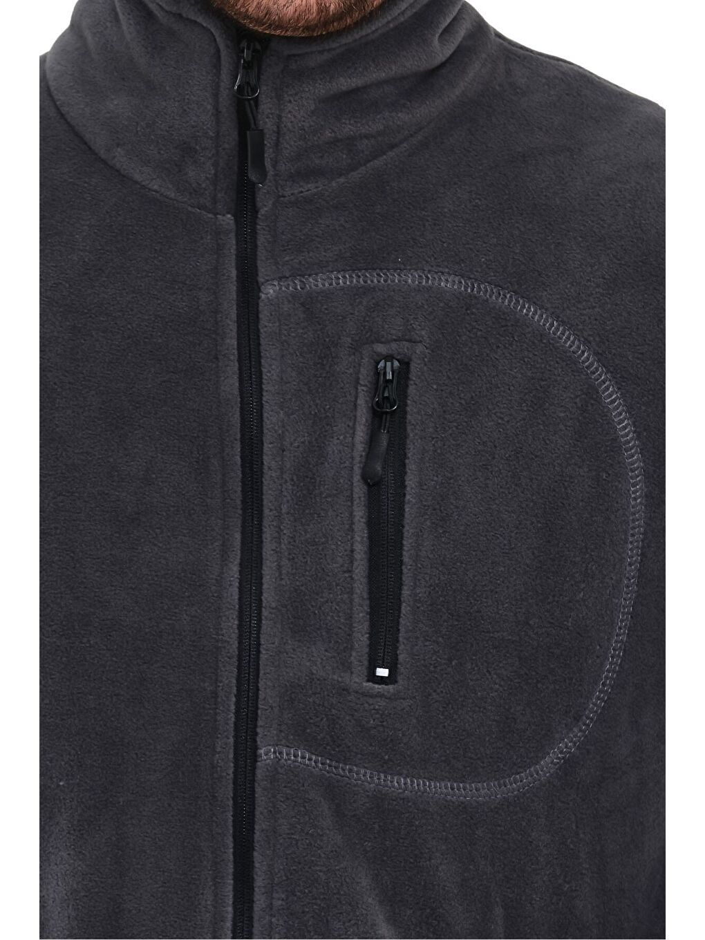 Gri Erkek Polar Tam Fermuarlı 3 Cepli Outdoor Polar Ceket-4