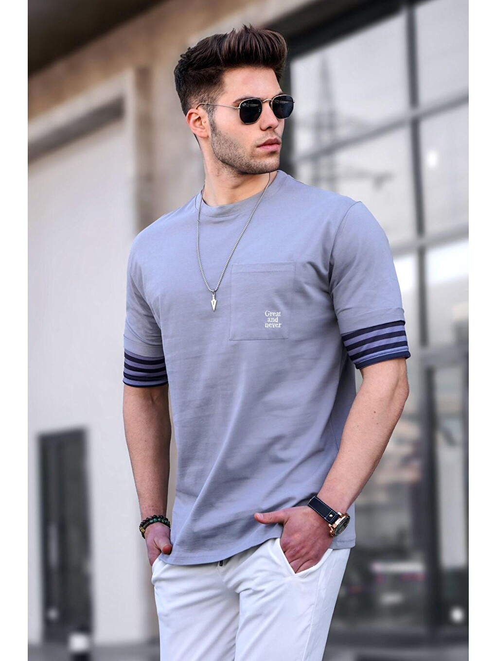 Erkek Boyalı Gri Tişört 5806