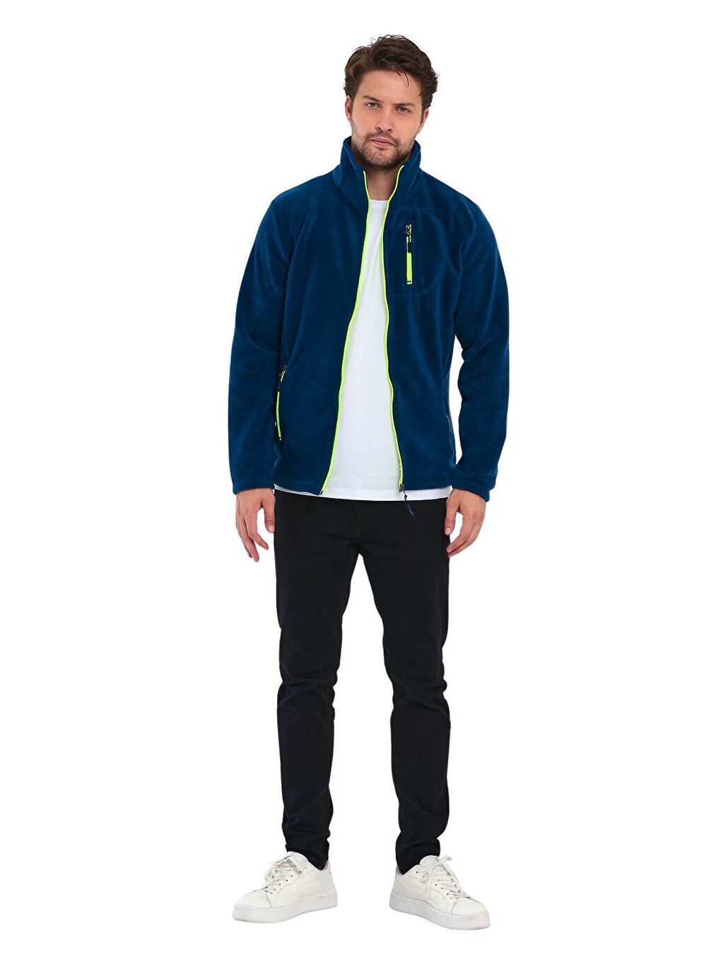 Genius Store Mavi Erkek Polar Tam Fermuarlı 3 Cepli Outdoor Polar Ceket - 1