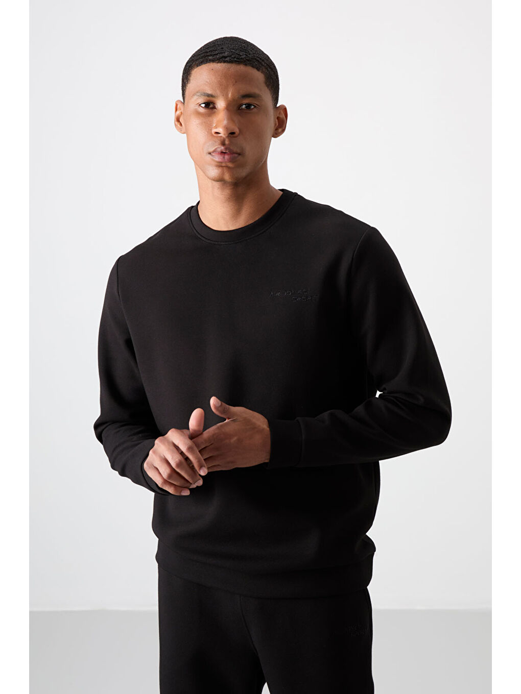 Siyah Pamuklu Kalın Yumuşak Dokulu Comfort Fit Nakışlı Erkek Eşofman Takım - 85254-1