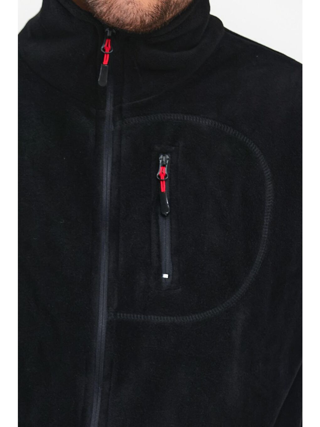 Siyah Erkek Polar Tam Fermuarlı 3 Cepli Outdoor Polar Ceket-3