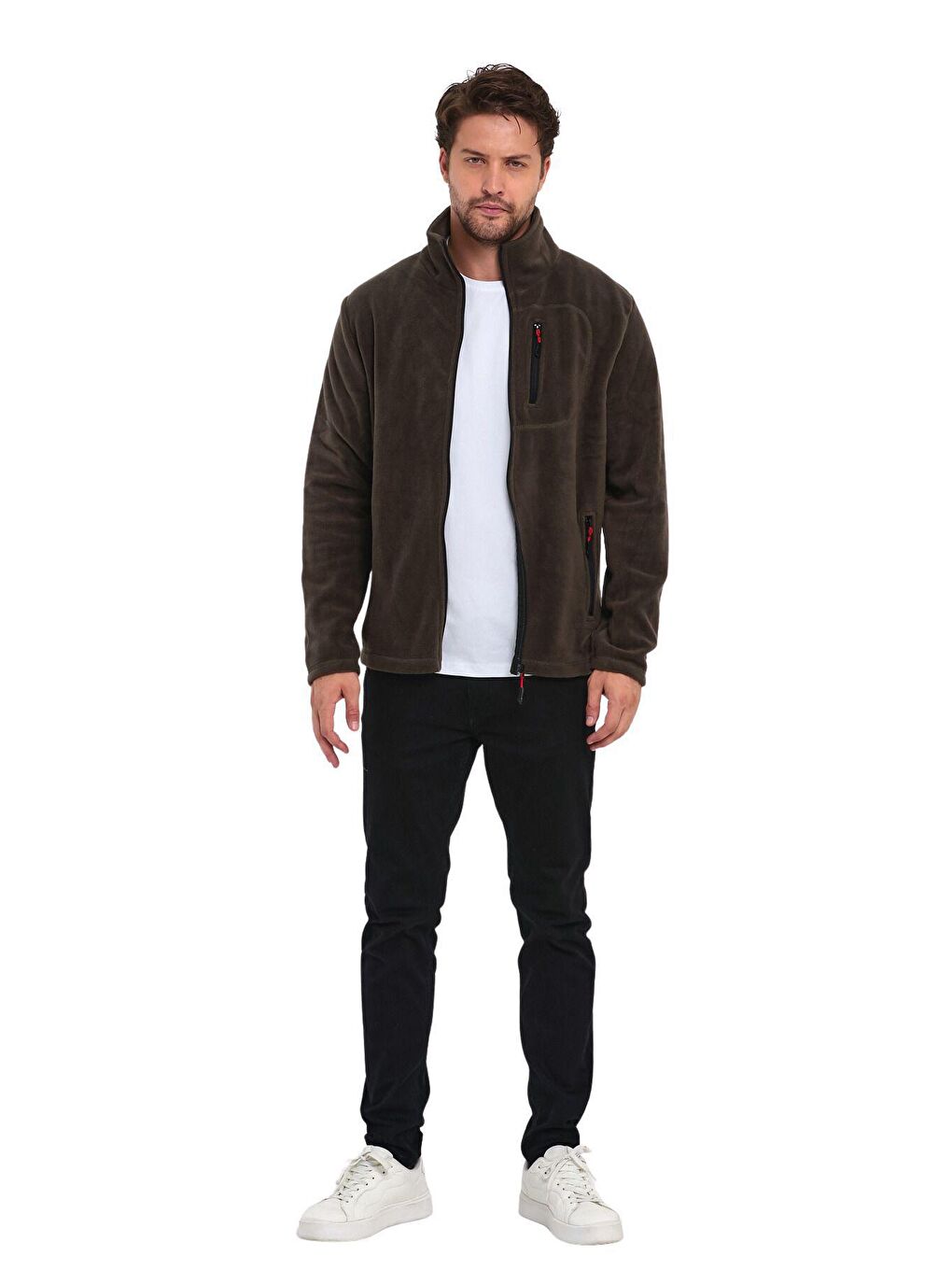 Haki Erkek Polar Tam Fermuarlı 3 Cepli Outdoor Polar Ceket-2