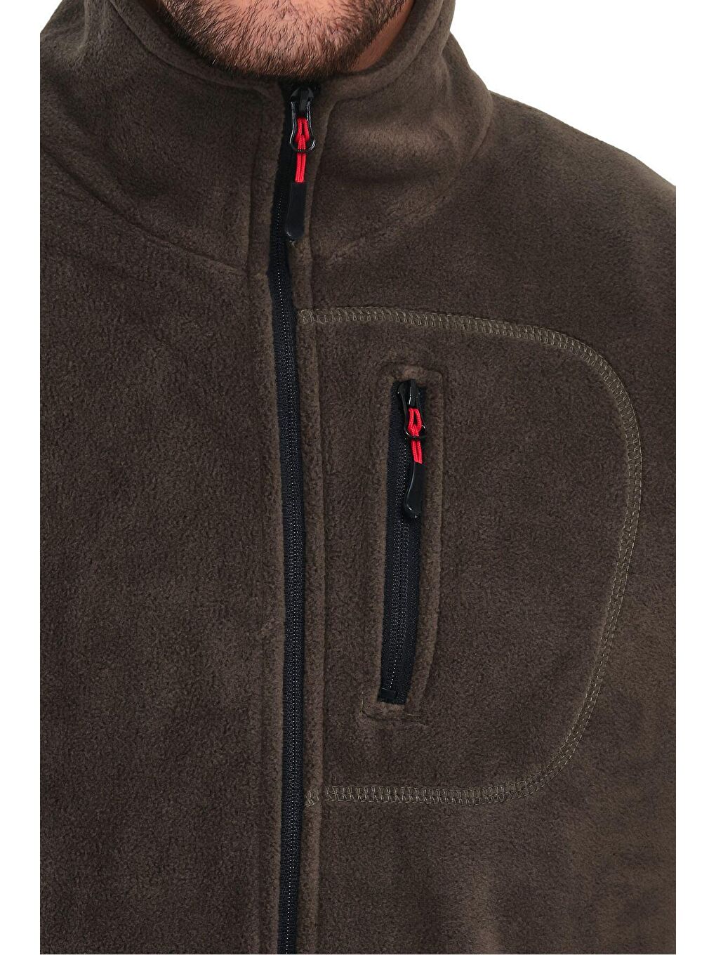 Haki Erkek Polar Tam Fermuarlı 3 Cepli Outdoor Polar Ceket-3