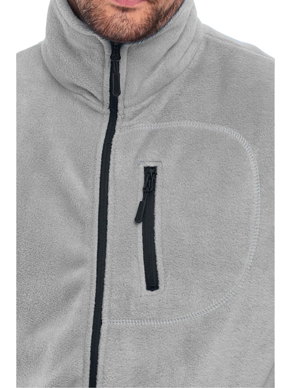 Gri Erkek Polar Tam Fermuarlı 3 Cepli Outdoor Polar Ceket-4