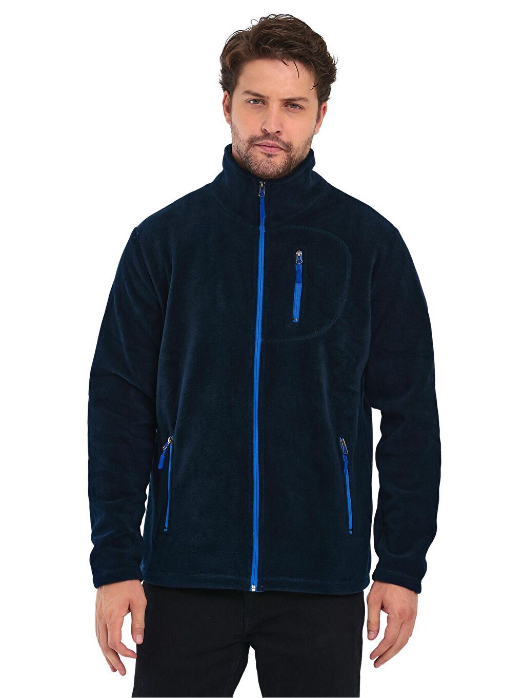 Lacivert Erkek Polar Tam Fermuarlı 3 Cepli Outdoor Polar Ceket