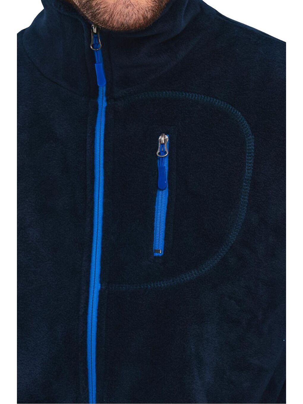 Lacivert Erkek Polar Tam Fermuarlı 3 Cepli Outdoor Polar Ceket-3
