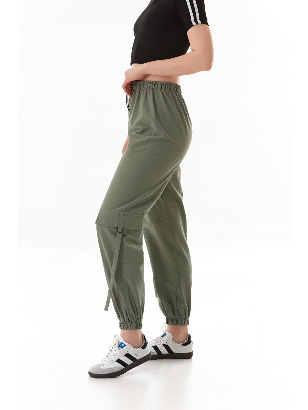 Turkuaz Beli Lastikli Paraşüt Kumaş Jogger Pantolon-1