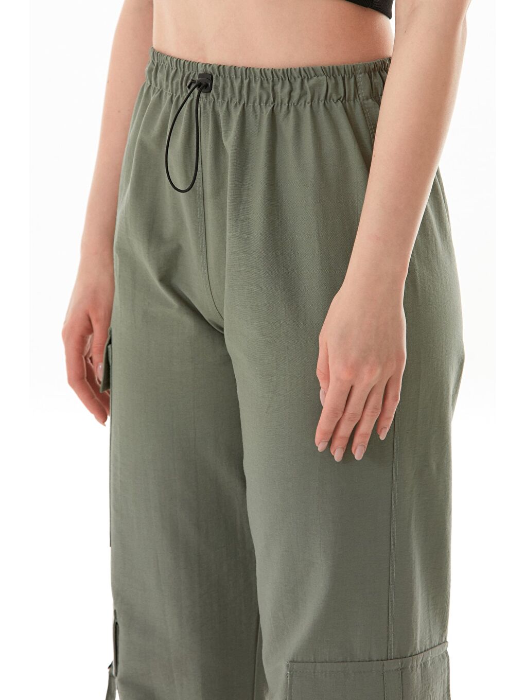 Turkuaz Beli Lastikli Paraşüt Kumaş Jogger Pantolon-4