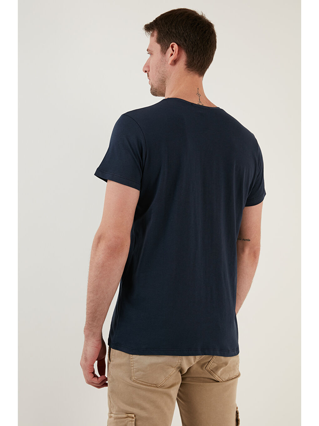 Lacivert Baskılı Bisiklet Yaka Pamuklu Slim Fit %100 Pamuk Tişört 541DPRTMNT24-5