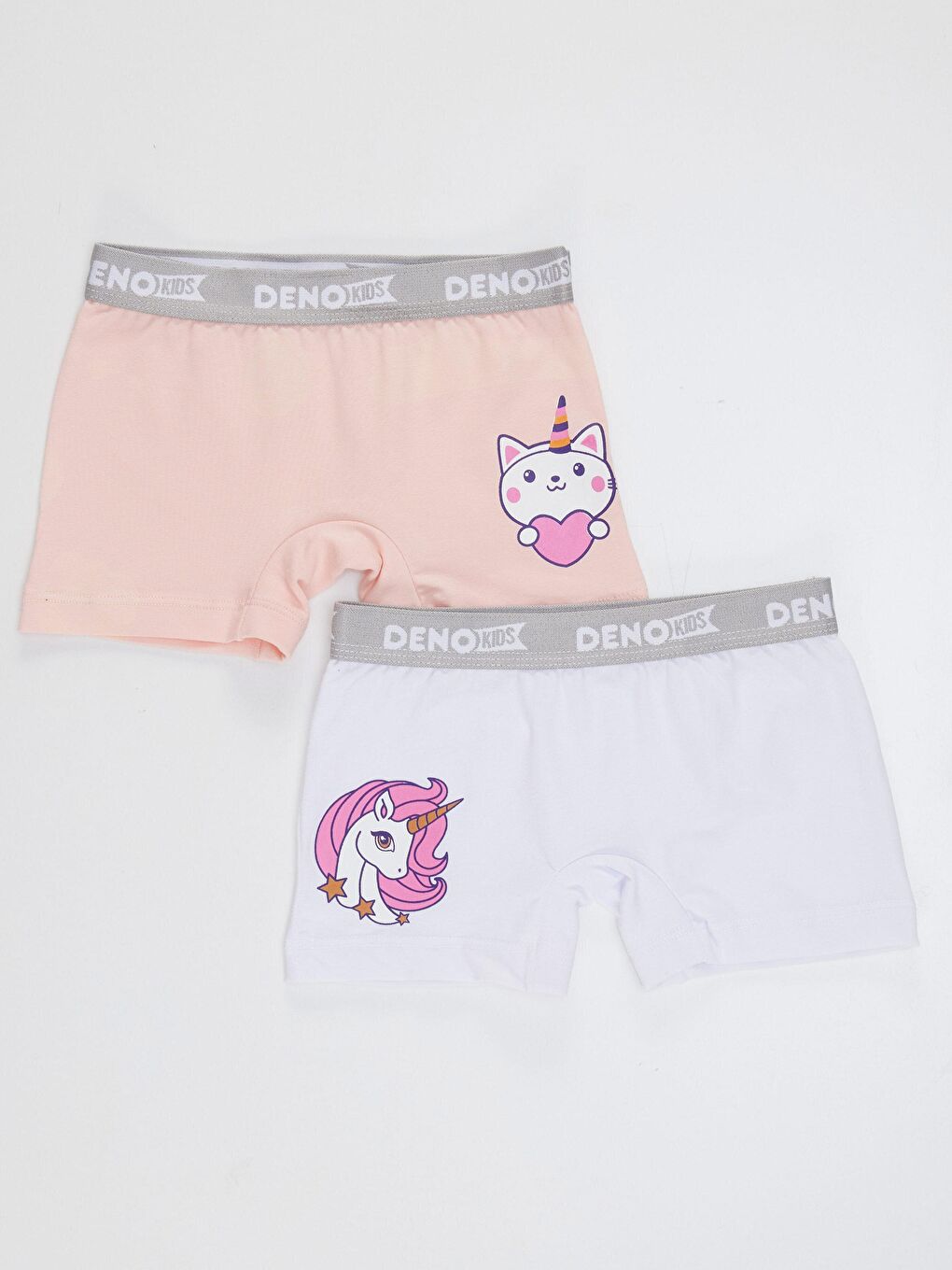 Denokids Karışık Kız Çocuk Pembe-Beyaz 2 Adet Boxer Takım